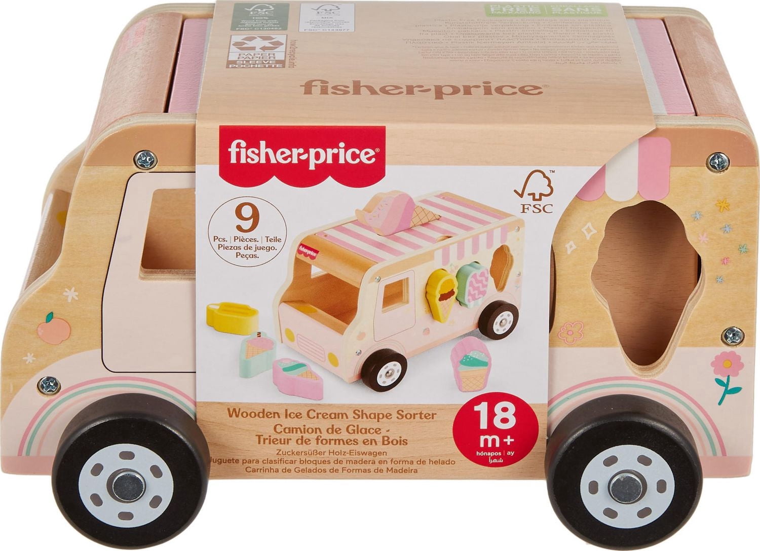 Fisher-Price Wooden Ice Cream Shape Sorter Set for Toddlers & Kids