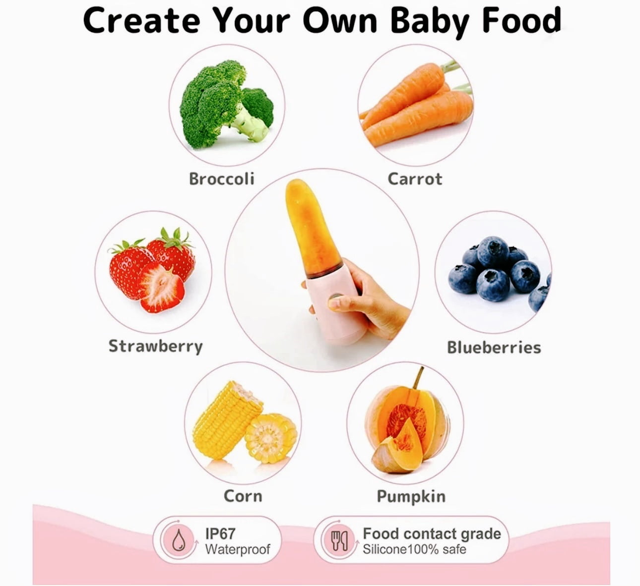 Socila Blender Baby Food Processor Mini Portable Blender With Silicone Feeding Bottle and Baby Spoons USB Quick Recharging
