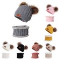 thumbnail image 2 of Conjunto de dos piezas de gorro y bufanda de invierno para niños, gorro de punto de doble bola para bebé, cálido y acolchado de terciopelo, 2 of 5