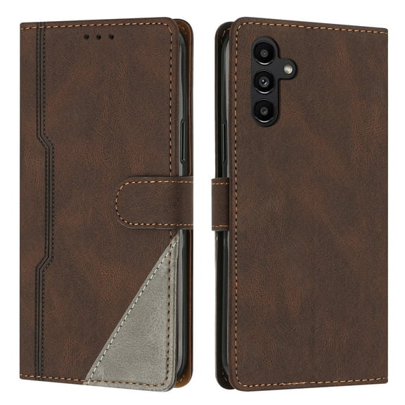 Case for Samsung Galaxy A14 5G, PU Leather Wallet Folio Card Holder Kickstand Shockproof Drop Protection Wrist Strap Wireless Charging Phone Case Cover Compatible with A14 5G, Brown