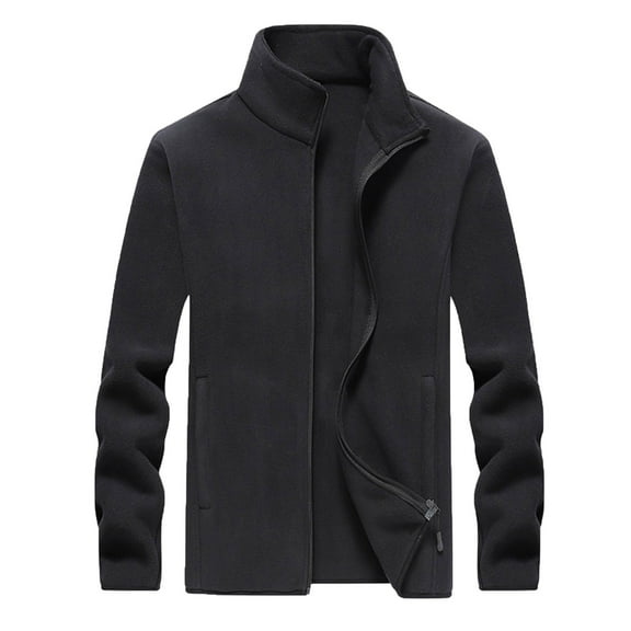 Puntoco Plus Size Coat Clearance Men's Athleisure Jacket Fleece Zipper Pocket Stand Collar Tops thermal Sweater Jacket Black 4(M)