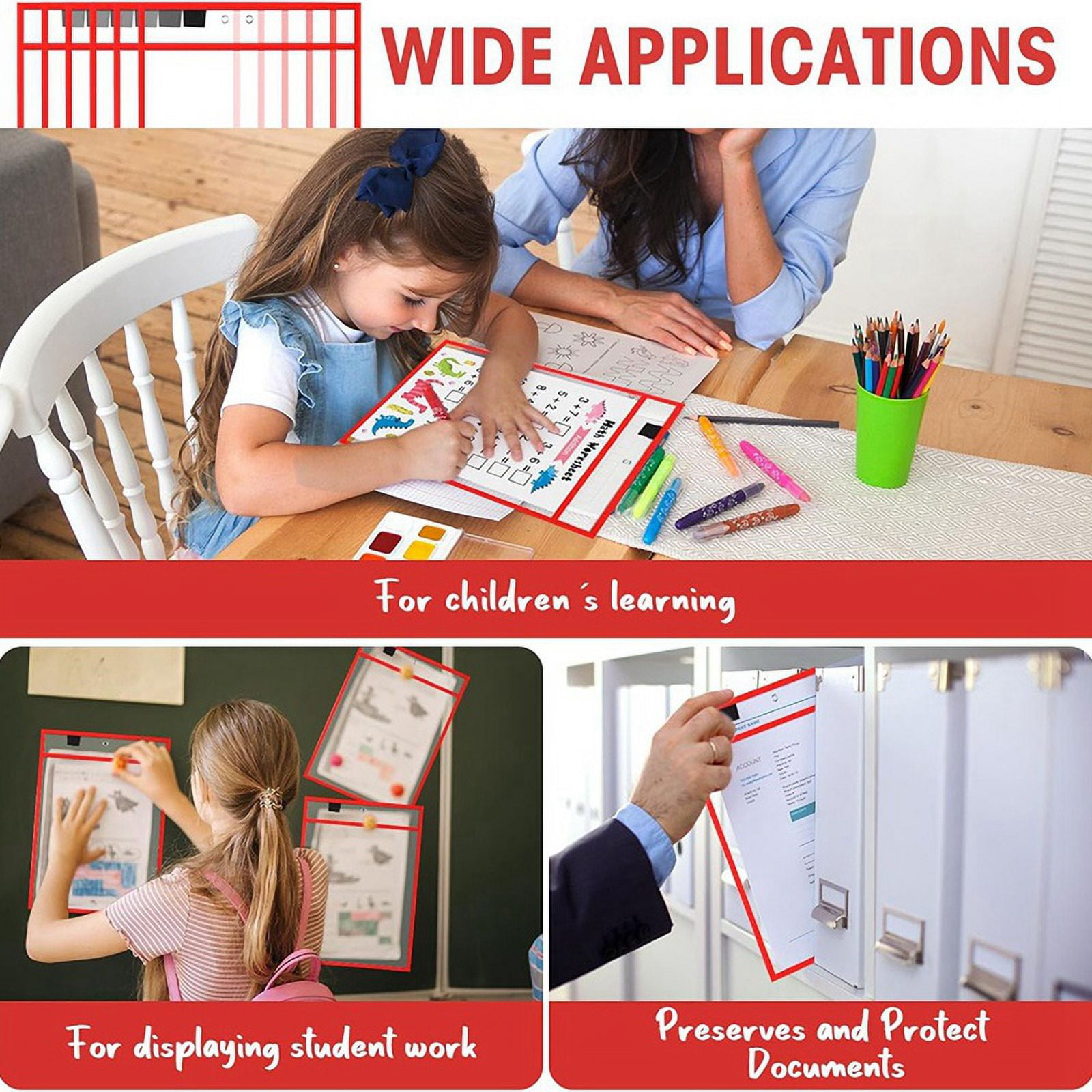 ckepdyeh 25PCS File Folders 24x32cm Work Note Holder Dry Erase Pockets for Teachers Work Classroom Organization Supplies A ticket holder