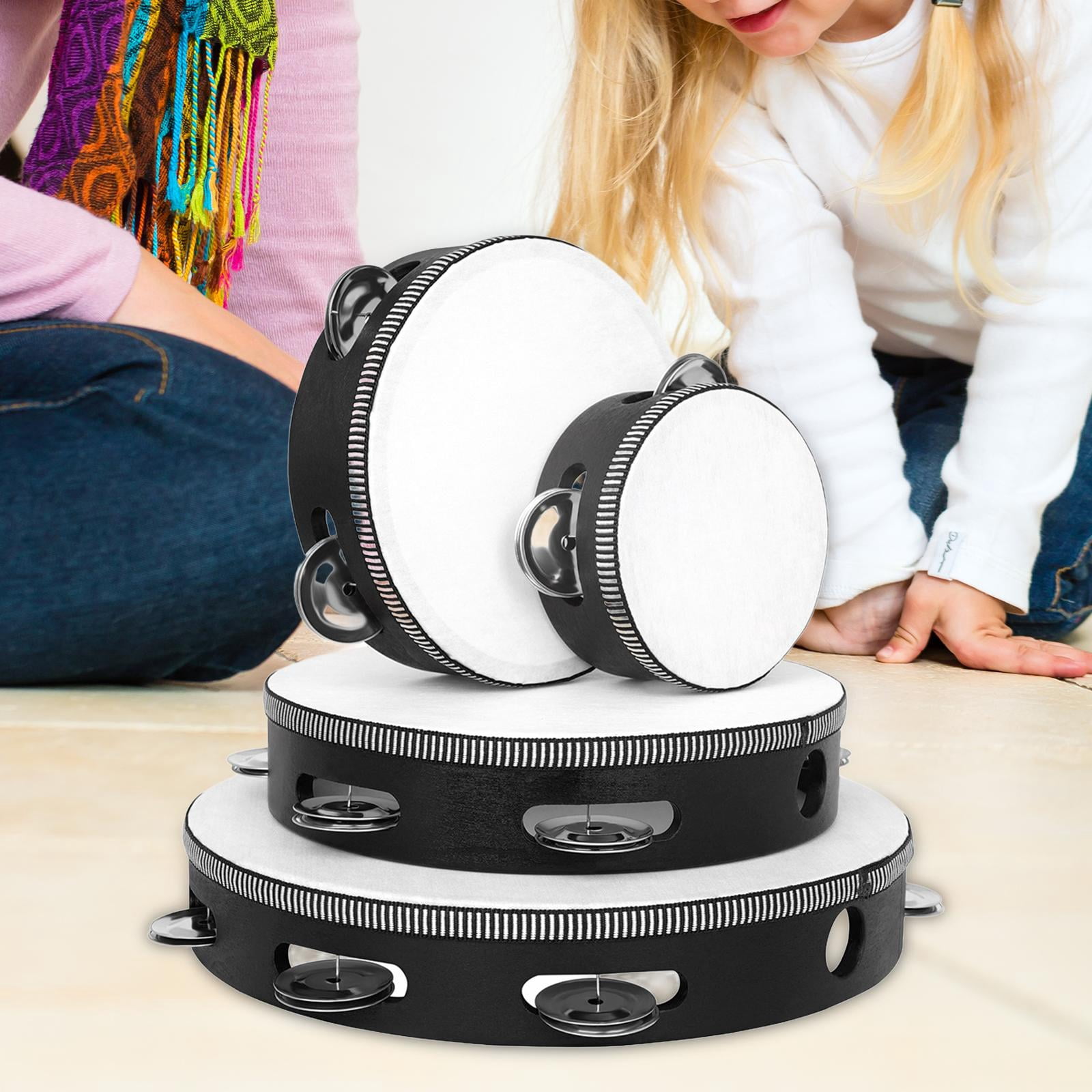 LeeQinersw 4 Pieces Tambourine Durable Percussion Instrument 4inch 6inch 8 inch and 10 inch