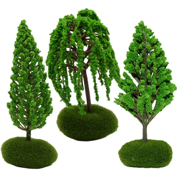 LEORX 3pcs Landscape Model Trees Green Plastic for Building Models with Realistic Design on Desk