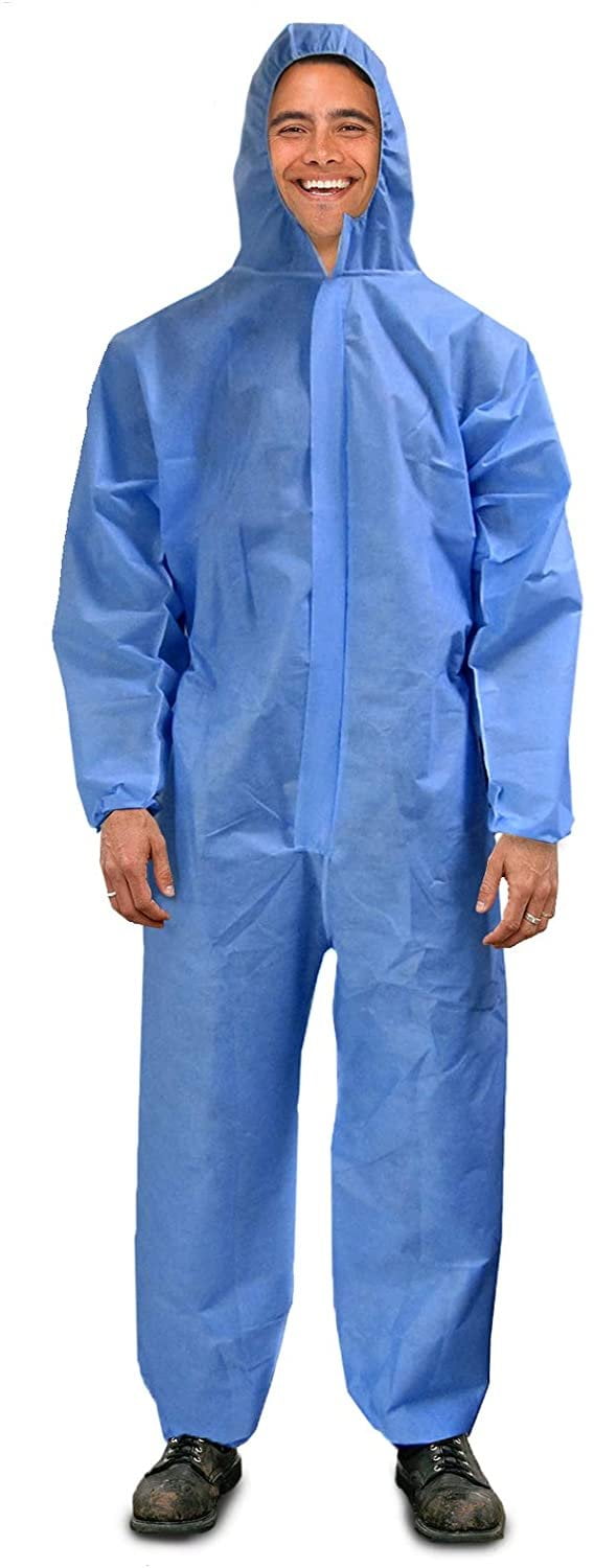 Disposable Overalls with Hood XLarge, Pack of 5 Blue Protective