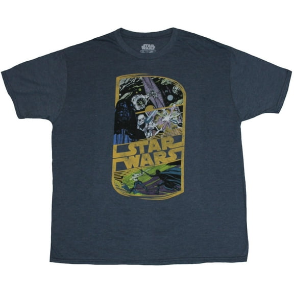 Star Wars Mens T-Shirt - Rectangled Tie Fighter Darth Vader, Saber Art Logo (Small)