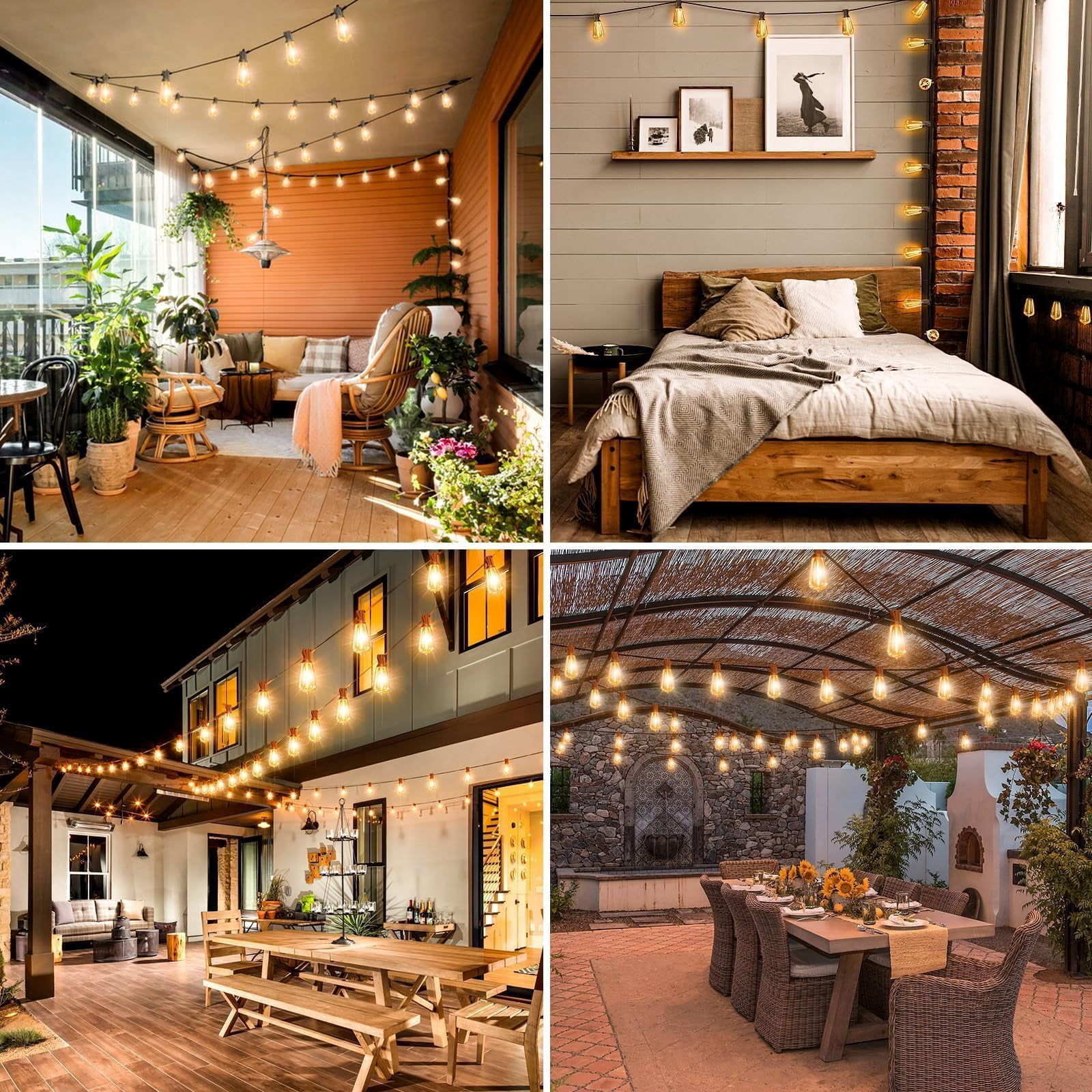2 Pack 7ft Outdoor String Lights with Remote, Waterproof Patio Lights with ST38 Edison Bulbs Dimmable Timer for Backyard Porch Garden Bistro, Yellow
