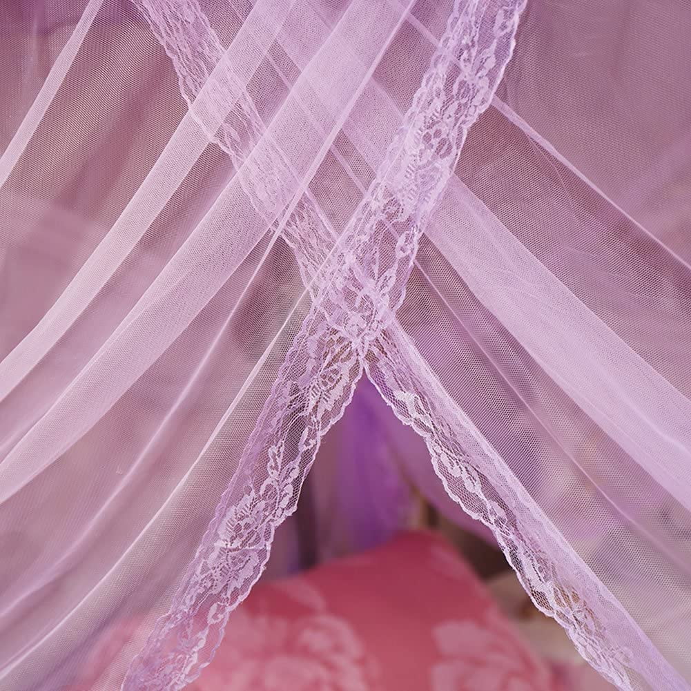 CAILDANL 4 Corners Post Pink Canopy Bed Curtain for Girls & Adults - Cute Cozy Drape Square Netting for Twin Bed - 4 Opening 45" W x 80" L Mosquito Net