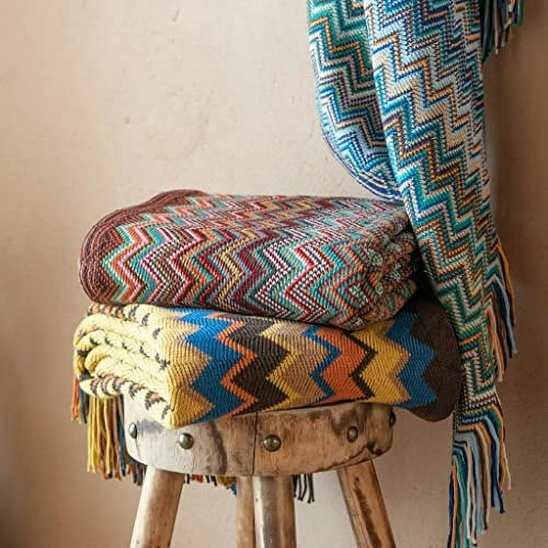 Fennco Styles Blue Zigzag Soft Boho Throw Blanket with