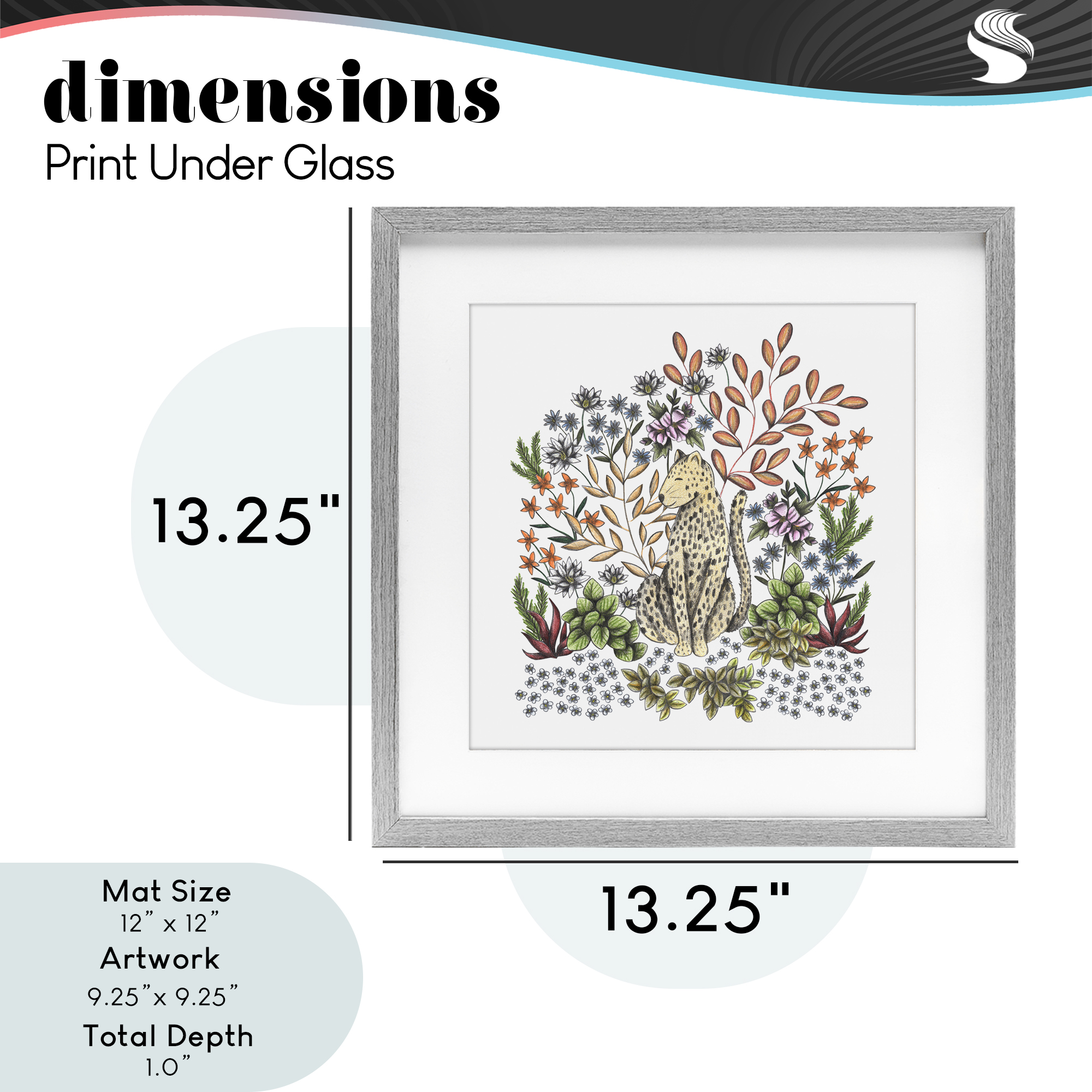 Jungle Wildlife Leopard Gray Framed Print Under Glass, design by Cecilia Battaini