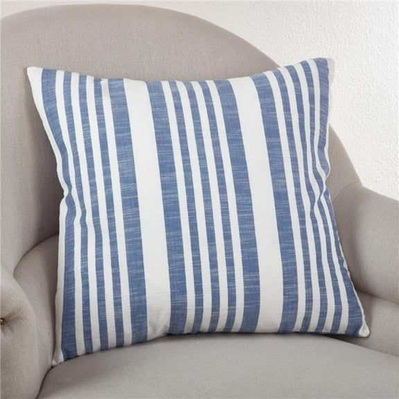 SARO  20 in. Square Coastal Stripe Down Filled Throw Pillow  French Blue