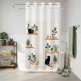 thumbnail image 6 of No Hook Shower Curtain, Japanese Shower Curtains for Bathroom with See Through Top Window, Farmhouse Cartoon Cats Green Vegetation Plants Waterproof & Washable Bath Curtain Stand Up Stall 36"x72", 6 of 9