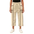 thumbnail image 4 of Wutalume Women's High Waisted Wide Leg Straight Leg Spliced Pocket Casual Cropped Ankle Pants Summer Beach Trousers,Beige S, 4 of 4