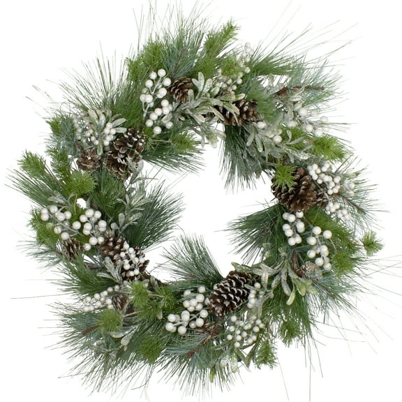 Northlight Glittered White Berry and Pinecone Artificial Christmas Wreath, 30-Inch, Unlit