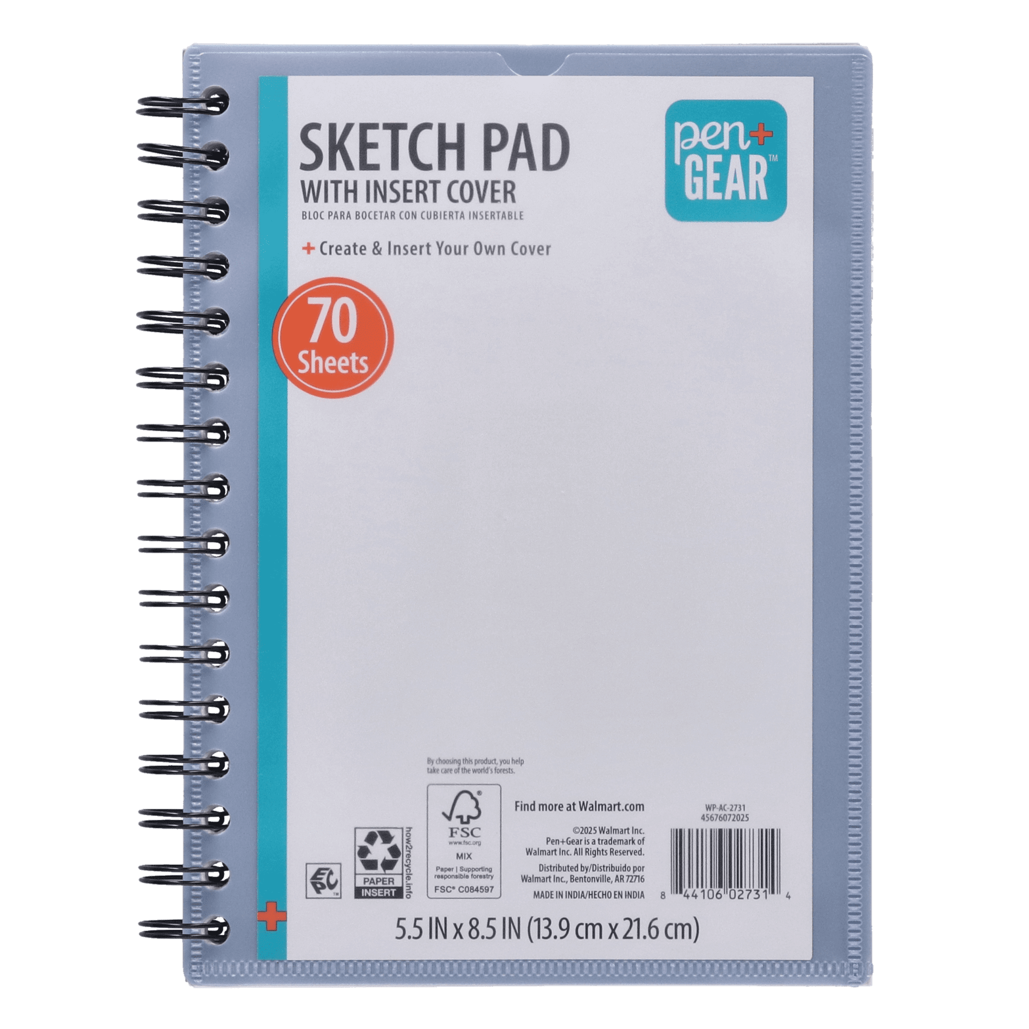 Carnet de croquis Pen + Gear, 70 feuilles, 14 x 21,5 cm, bleu