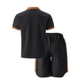 thumbnail image 3 of YYDGH Men's Two Piece Set Waffle Knit Button Polo Shirt and Elastic Waist Drawstring Shorts Casual Tracksuit Loose Fit Solid Summer Outfits, 3 of 8