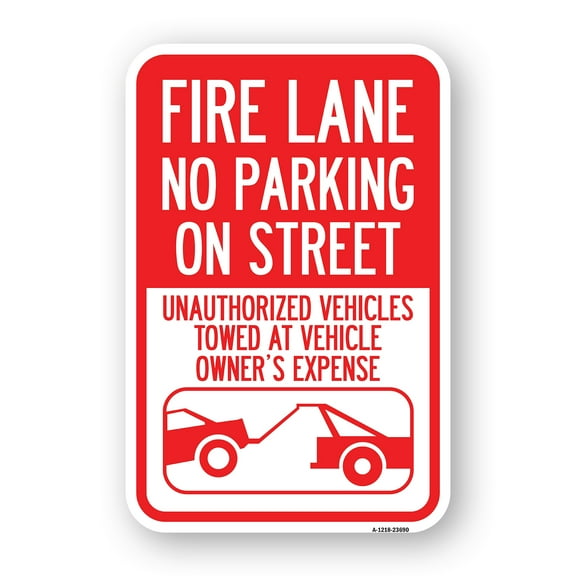 SignMission A-1218-23690 12 x 18 in. Aluminum Sign - No Parking on Street Unauthorized Vehicles Towed At Vehicle Owners Expense with Car Tow Graphic