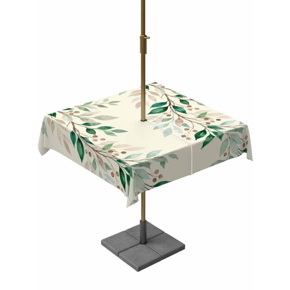 Outdoor Tablecloth with Umbrella Hole for Patio/Picnic/Party/Camping, Weeping Leaves Waterproof Table Cloth Square Cover Washable, Summer Green Branch Berry Farmhouse (60"x 60")