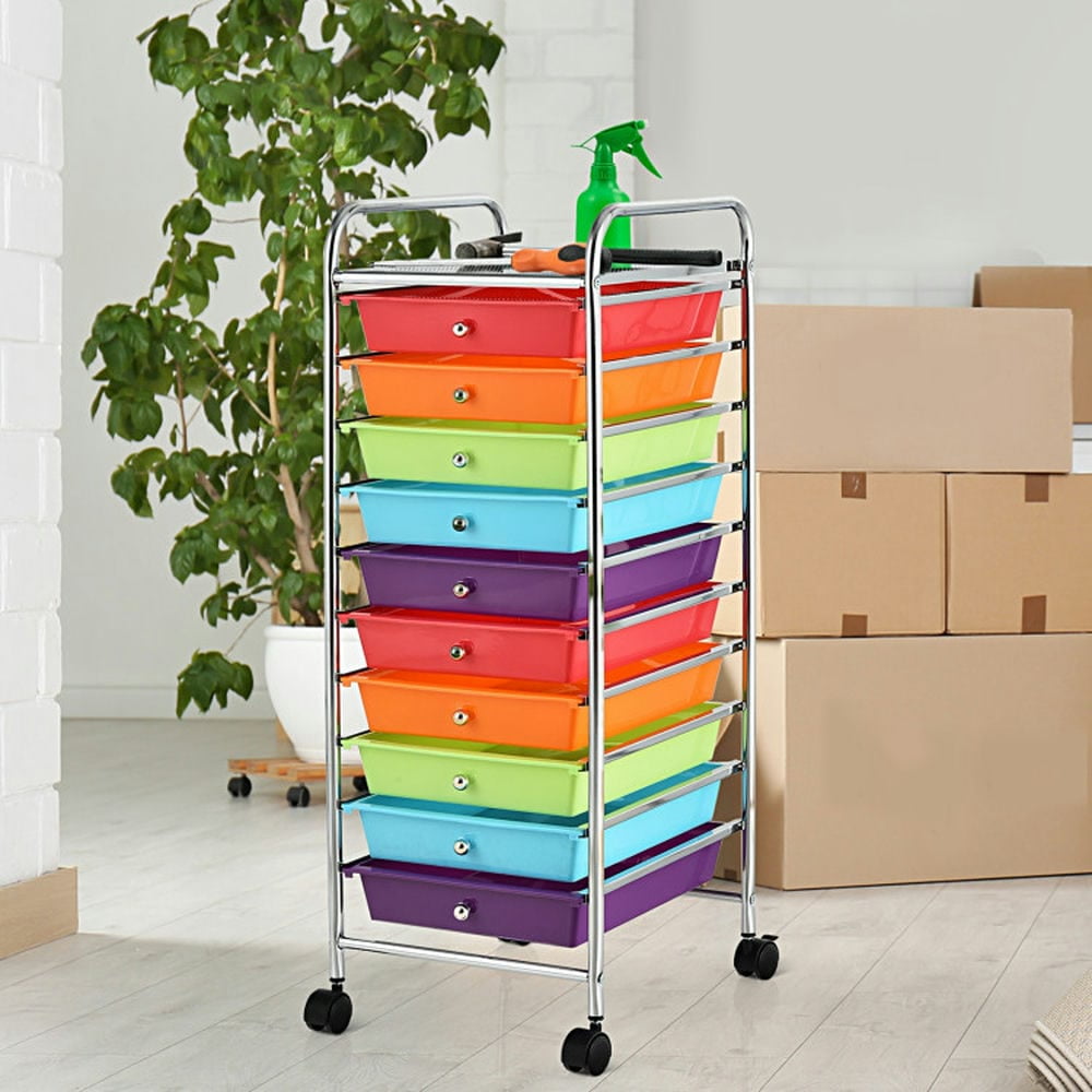 YYAo Filing Cabinet, File Cabinet, 10 Drawer Rolling Storage Cart Organizer with 4 Universal Casters-Multicolor