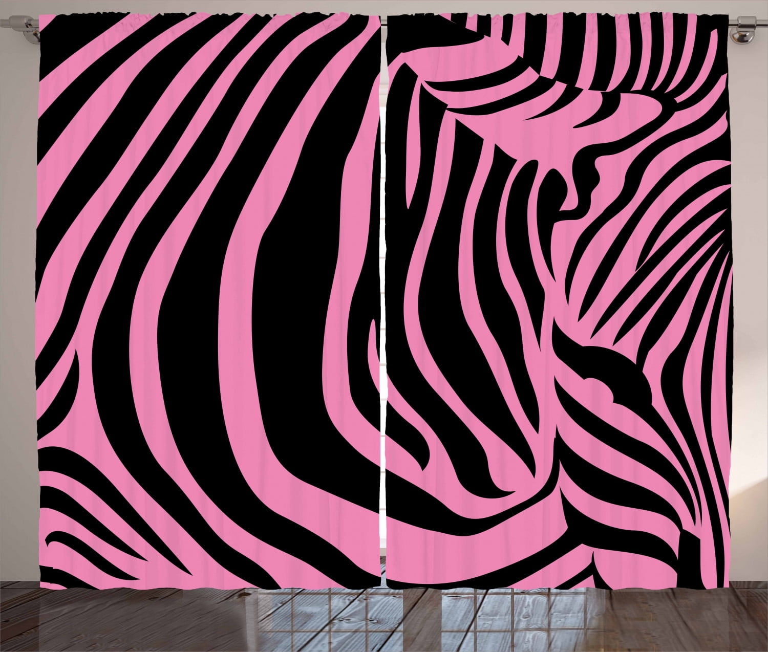 Pink Zebra Curtains 2 Panels Set, Vibrant Background Zebra Skin
