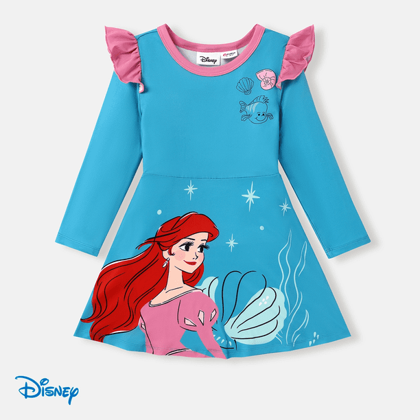 Disney Disney Princesa Vestido de Manga Larga con Volantes y Estampado de Personaje para Niñas Pequeñas