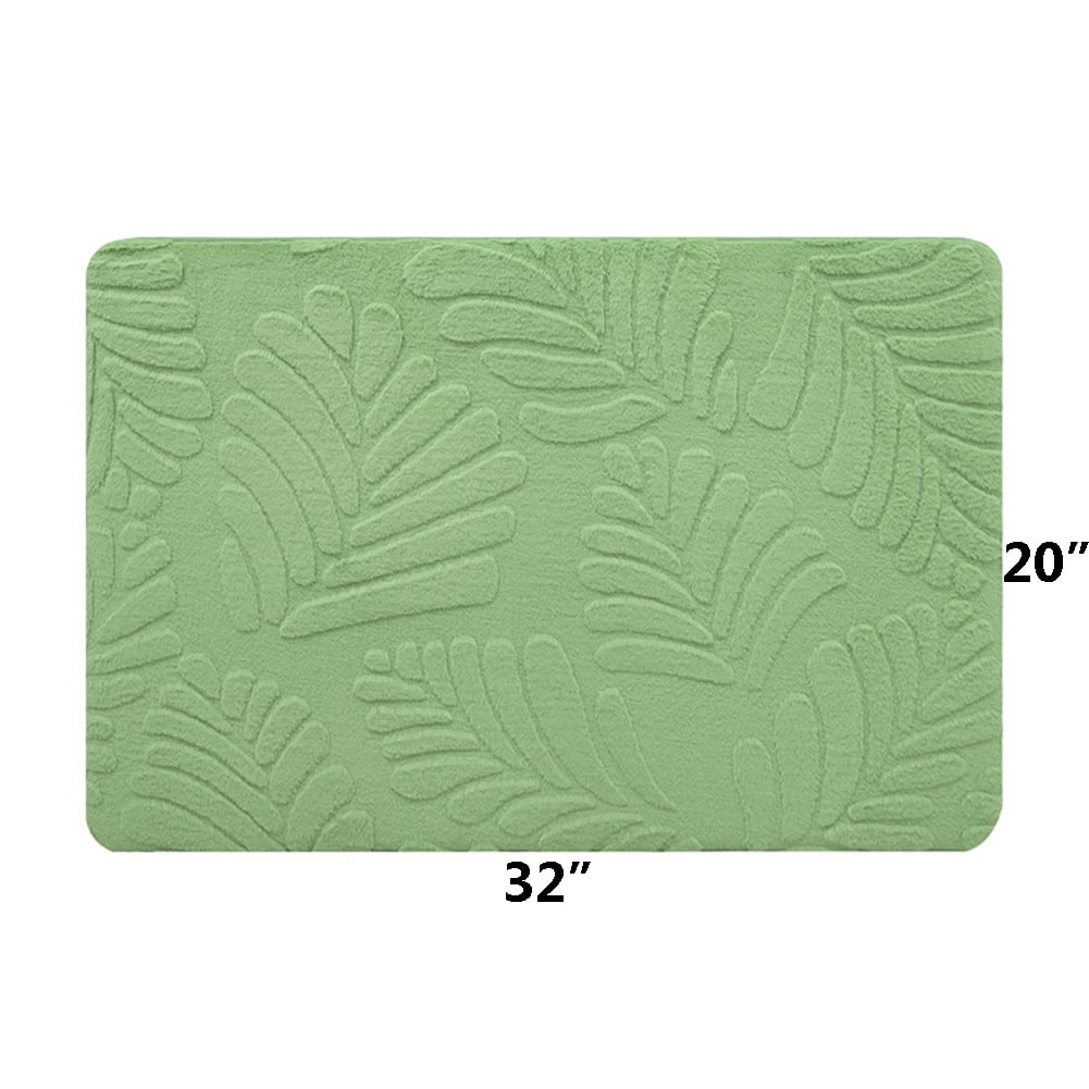 FUDAKUNA Soft Modern Memory Foam Bathroom Rugs Absorbent Non-Slip Backing 20" x 32" Green Leaf Pattern Decorative Bath Mats
