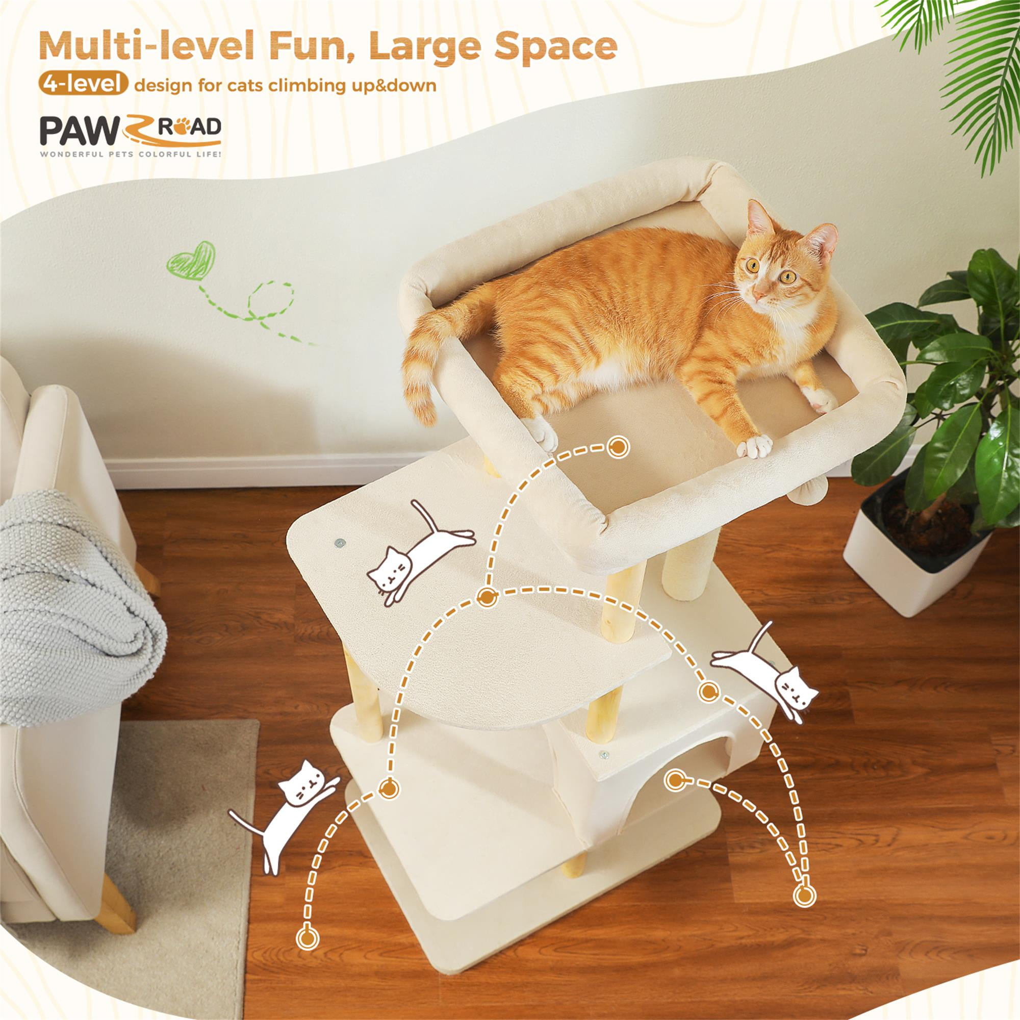 Kadyn 53" Cat Tree for Indoor Cats, Multi-Level Cat Climbing Tower with Sisal Scratching Posts and Top Perch, Beige
