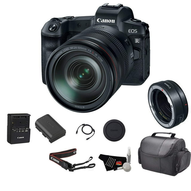 Canon EOS R Appareil Photo Numérique Sans Miroir avec Objectif 24-105mm & Adaptateur de Monture EF-EOS R Kit (Modèle Int'l) Ensemble avec Étui de Transport & Kit de Nettoyage