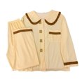 thumbnail image 1 of Pijamas de manga larga ruffle collar lindo dulce longitud completa Pantalones botón suave dormir set para las mujeres oso L, 1 of 8