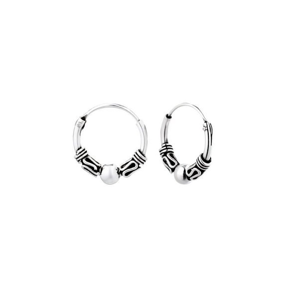 925 Sterling Silver 14 mm Bali Hoop Earrings with Ball