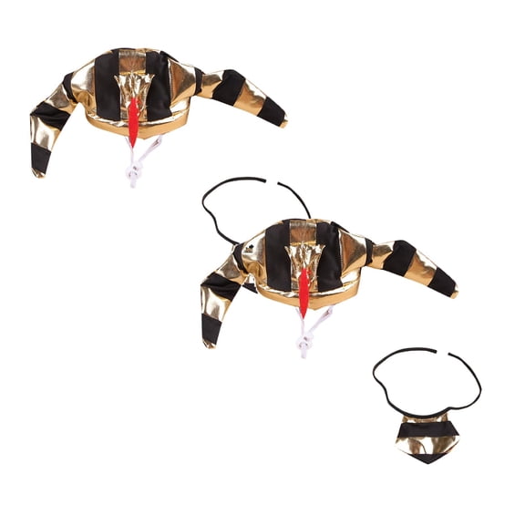 2Pcs Egyptian Pharaoh Pet Costume Bundle,Hat & Tie Apparel Adjustable Golden Halloween Party Dress Up For Puppy Kitty