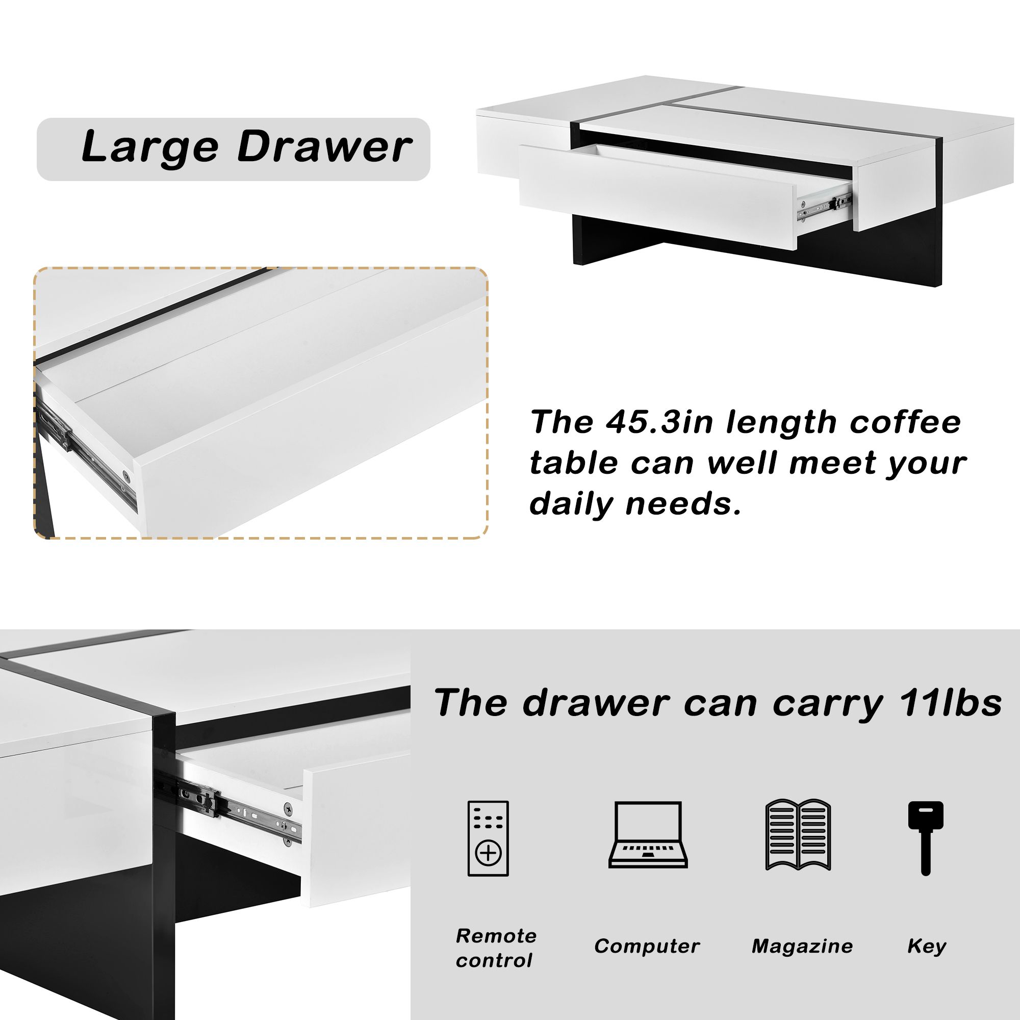 Aukfa Modern Particleboard Coffee Table with Storage Compartment, White