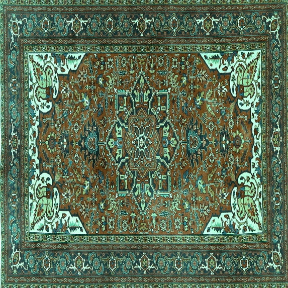 Ahgly Company Indoor Square Persian Turquoise Blue Traditional Area Rugs, 8' Square