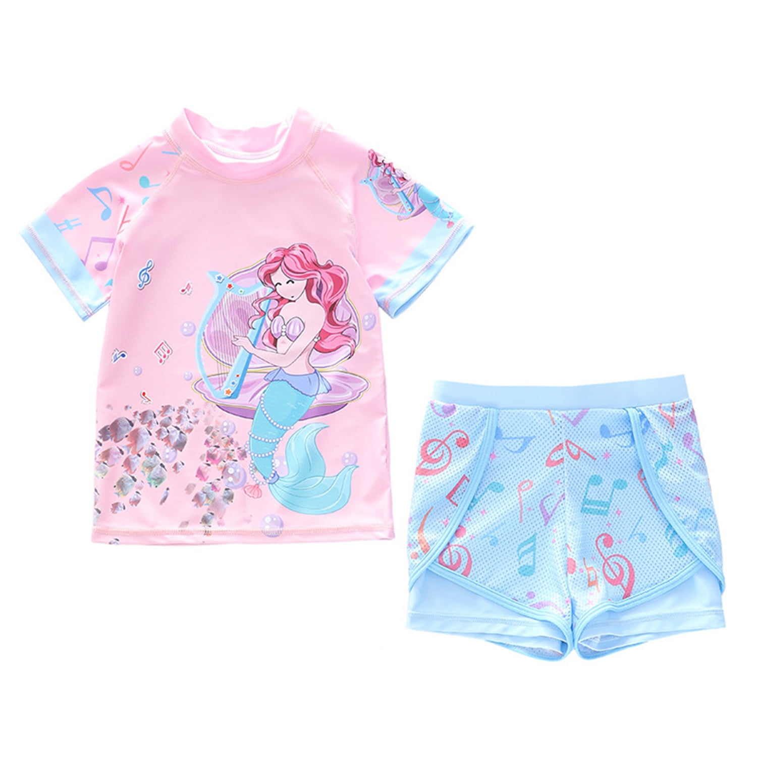 Phenas Girls Swimsuits Two Piece Rash Guard Set Short Sleeve Bathing