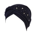 thumbnail image 2 of Womens Large Elastic Solid Color Comfortable Flat Hat Single Color Stud Bead Single Color Single Strip Stud Bead Drill Braid Cap, 2 of 3