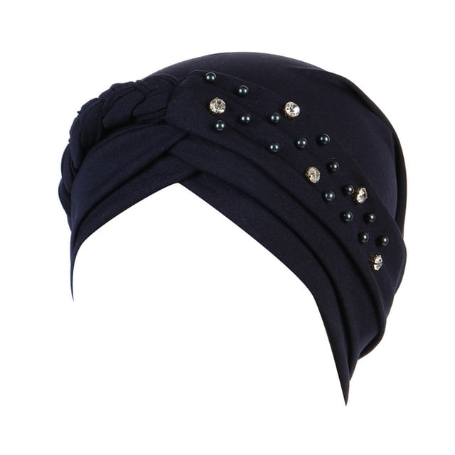 Women Elastic Solid Color Hat - Flat Hat with Stud Bead, Single Color Braid Cap, Polyester, One Size (56-58cm), All Seasons
