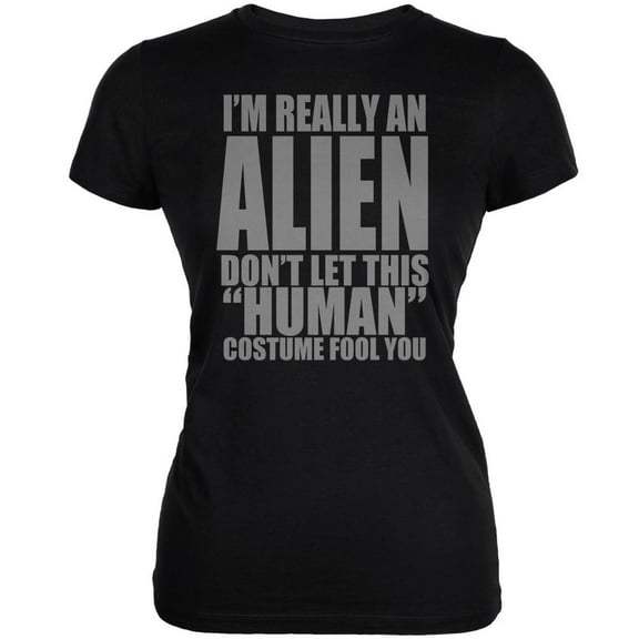 Halloween Human Alien Costume Black Juniors Soft T-Shirt - X-Large