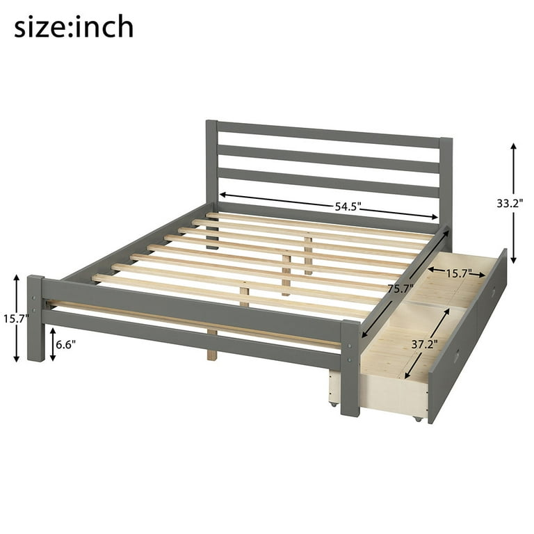 Irene Inevent Platform Bed Wooden Bedstead with 2 Drawers Full