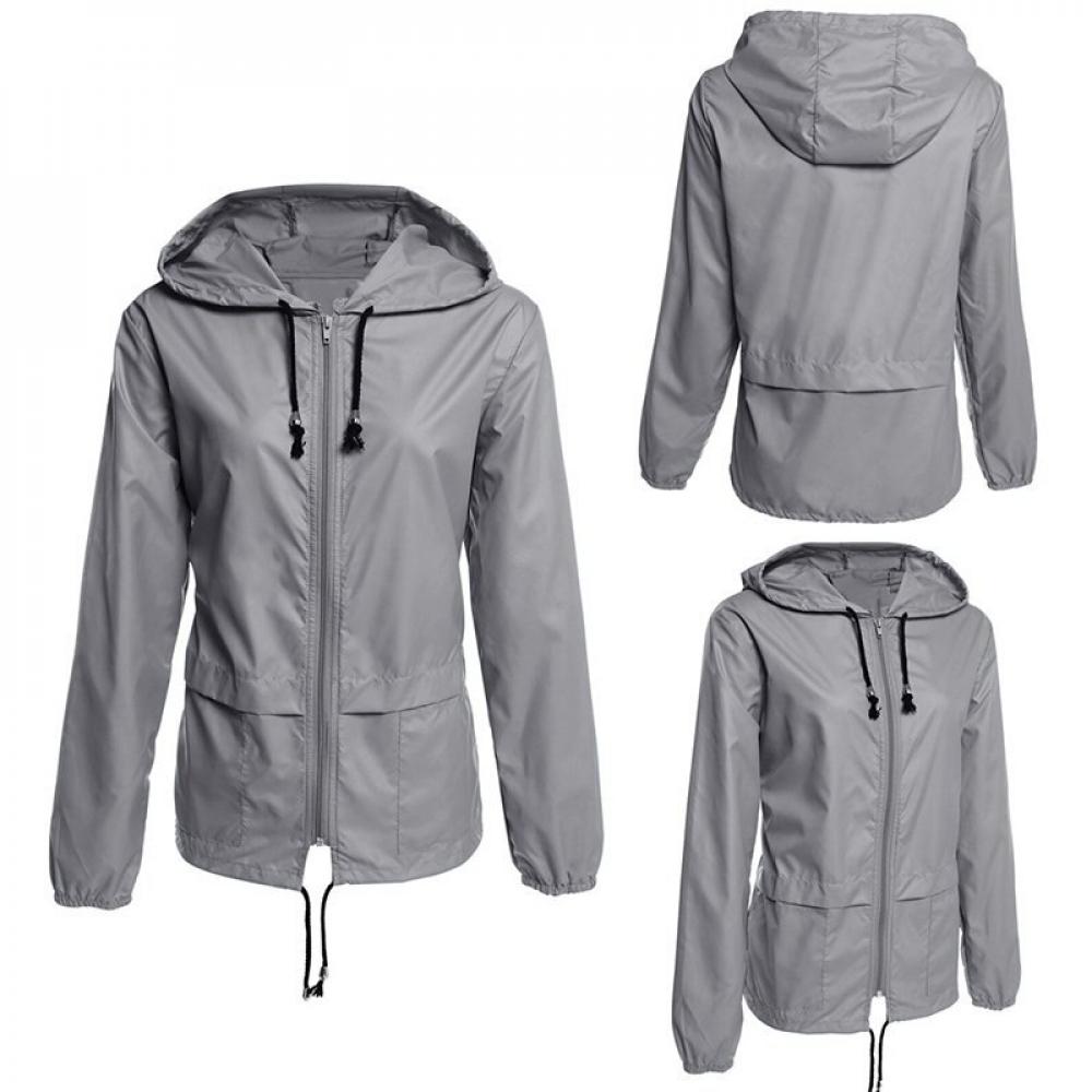 Fashion Thin Section Ladies Waterproof Clothing Hooded Drawstring Outdoor Hiking Rain Jacket Jacket - image 3 of 5