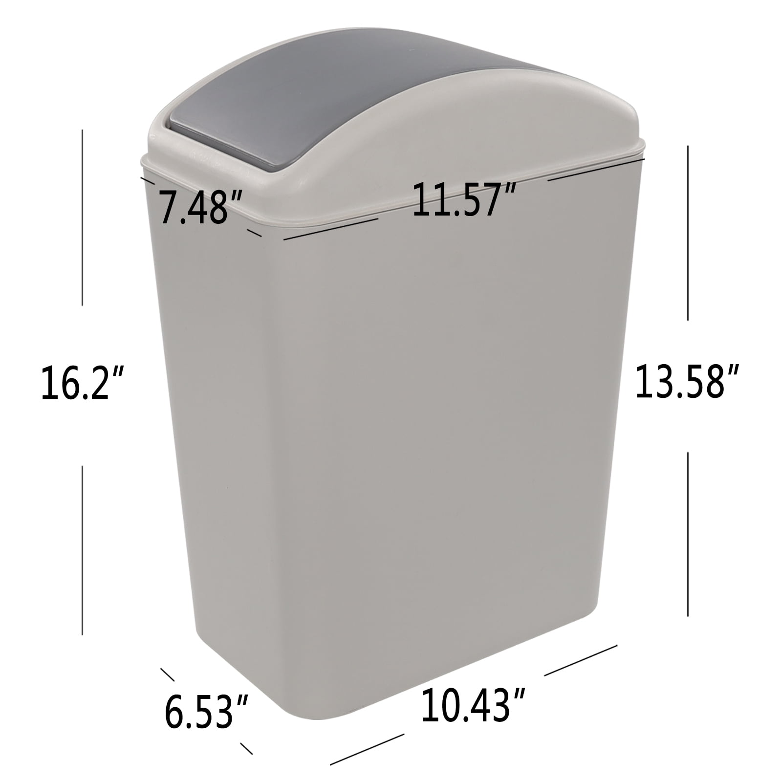 CadineUS 15 Liters Plastic Garbage Bin Trash Can with Swing Lids, Waste Bin Set of 3, Grey