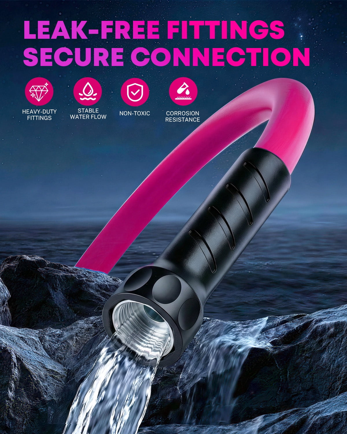 Kohree 25FT RV Water Hose – NSF Certified 5/8" Premium Drinking Water Hose, Safe & Lead-Free, No Kink and Flexible Garden Hose with Storage Bag for RV, Camper, Truck, Car, Rose Red