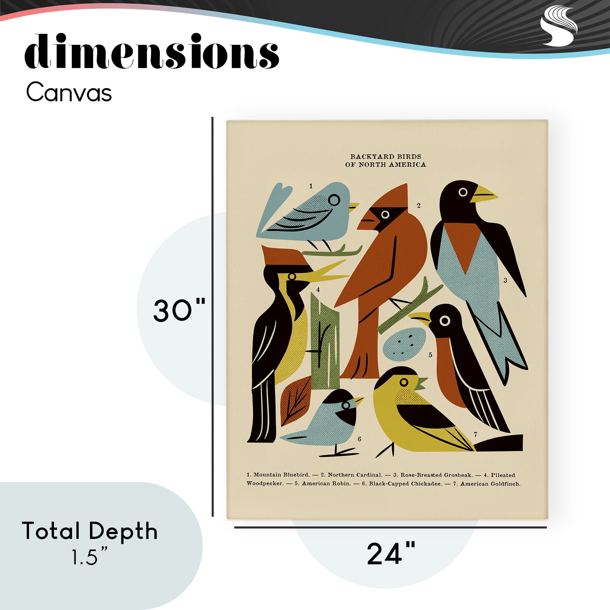 Backyard Birds Midcentury Modern Canvas Wall Art, design by Renea L. Thull