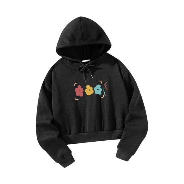 Mujer Crop Top Sudadera con capucha Ropa Negro Regalo Cómodo Jersey Tops SG
