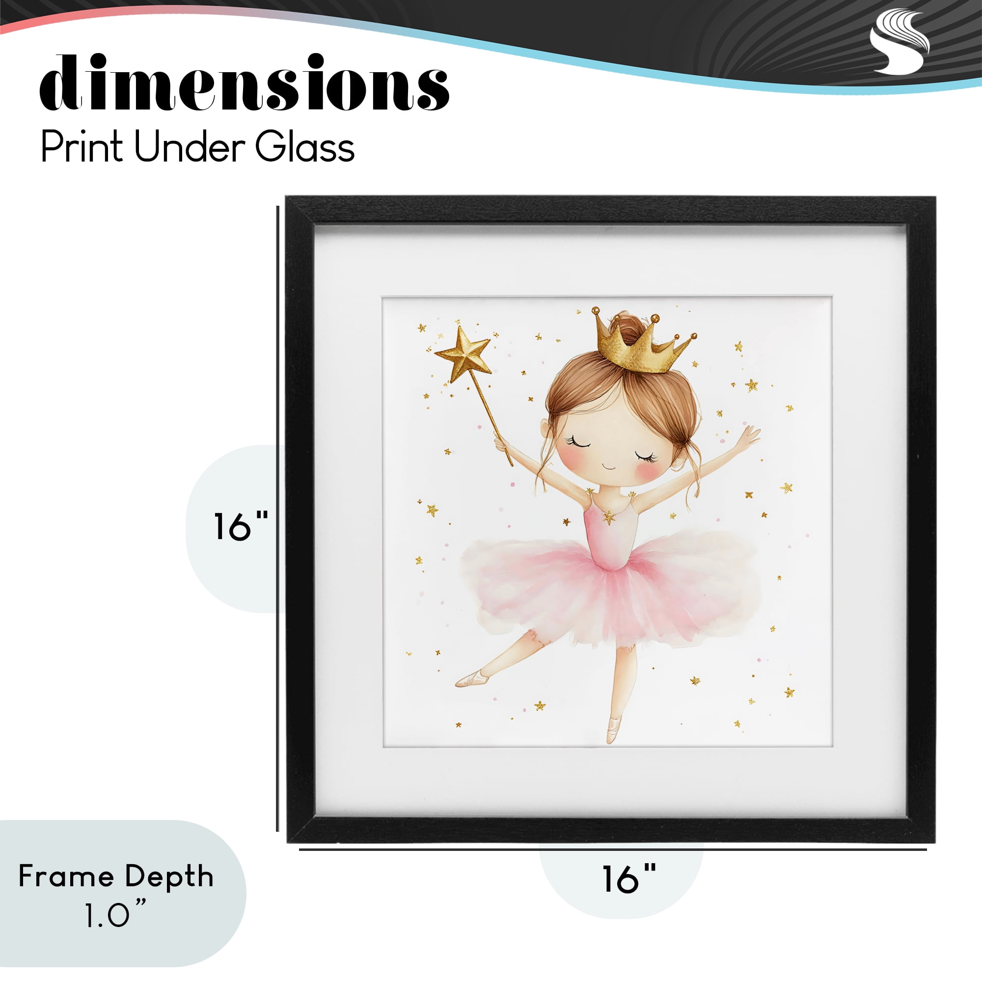 Stupell Industries Cute Ballerina with Crown Black Framed Print Under Glass, design by Creative Studio