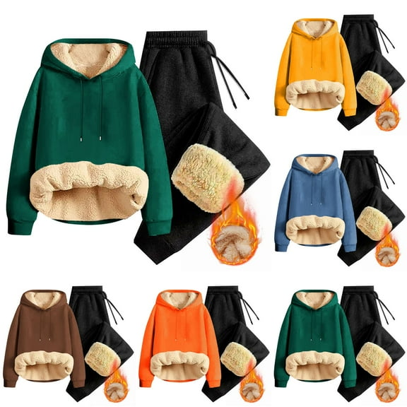 Miluxas Mens Fleece Lined Hooded Tracksuits 2 Piece Set Athletic Fashion Winter Sweatsuits Casual Running Jogging Sport Suit Sets Yellow