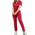 thumbnail image 4 of CheerKidz Suit Set for Women's Short Sleeve Modern V-neck Top Straight Leg Jogger Pants with Drawstring Nursing Uniforms Set with Pockets(Wine,M), 4 of 7