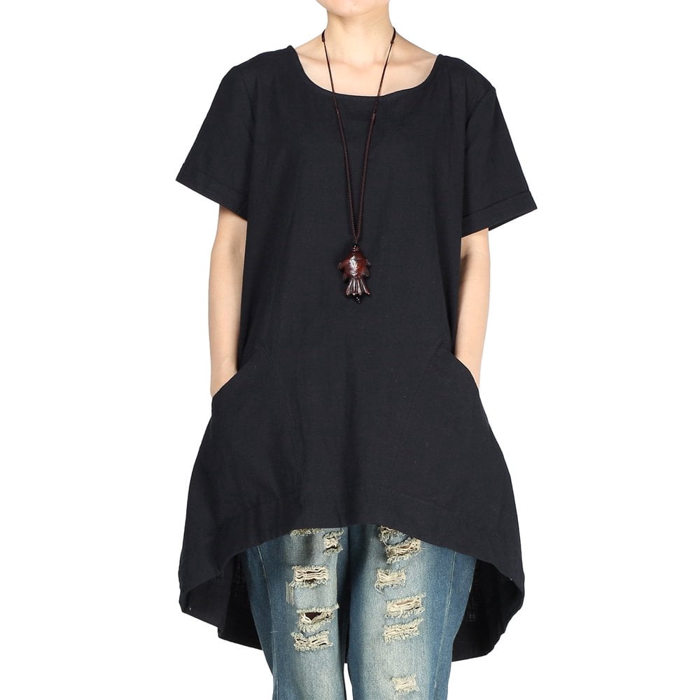 CHOK Women‘s Cotton Linen Short Sleeve Tunic