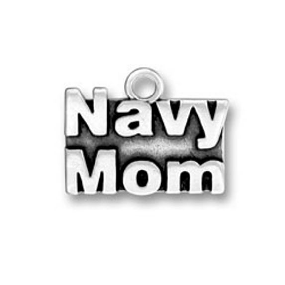Sterling Silver 30" .8mm Box Chain NAVY MOM Military Armed Forces Pendant Necklace