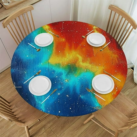 

Patifu Stars Bright Orange and Blue Star Round Table Cover Stain Resistant Washable Indoor Outdoor Tablecloth Kitchen Dining Wedding Parties 100% Polyester Fiber 38-42