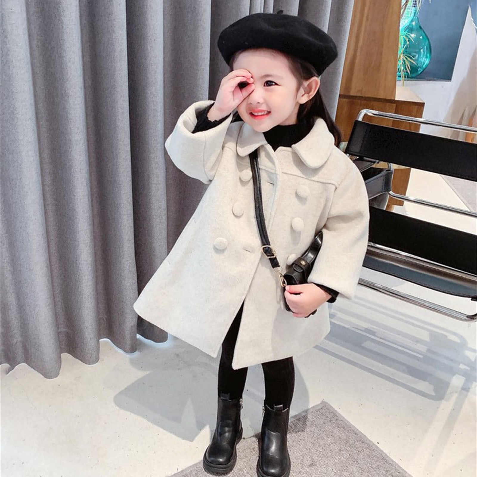 Toddler Girl/Boy Lapel Collar Double Breasted Coat
